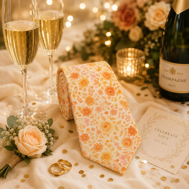 Cream & Peach Floral Pattern Tie (Creator Uploaded)