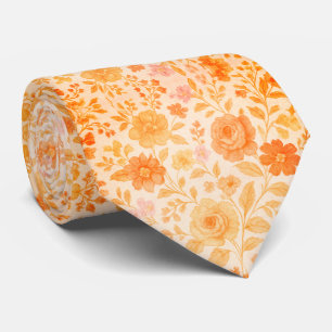 Cream & Peach Floral Pattern Tie