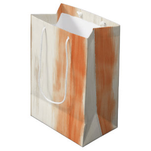Cream Peach Orange Stripes Birthday Medium Gift Bag