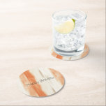 Cream Peach Orange Stripes Birthday Round Paper Coaster<br><div class="desc">Cream Peach Orange Stripes Birthday</div>