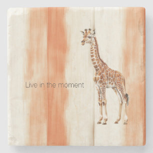 Cream Peach Orange Stripes Giraffe Safari Animal Stone Coaster