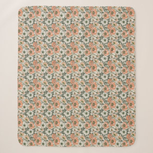 Cream Peach Poppy Floral Sherpa Blanket
