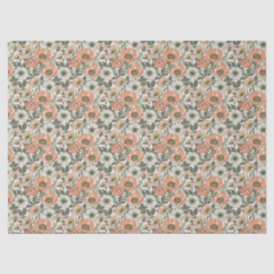 Cream Peach Poppy Floral Tissue Paper