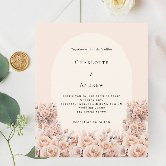 Cream peach rose arch photo wedding invitation (Creator Uploaded)
