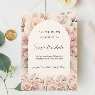 Cream peach roses arch wedding save the date