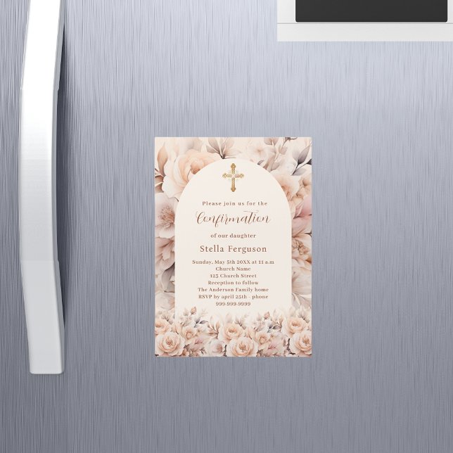 Cream peach roses florals arch Confirmation Magnetic Invitation (Creator Uploaded)