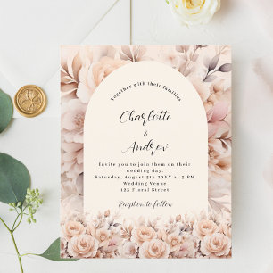 Cream peach roses florals arch wedding invitation