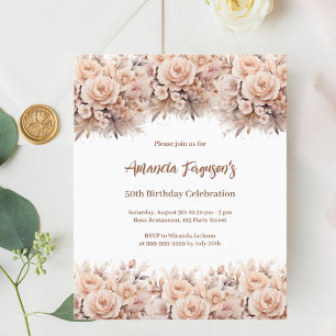 Cream peach roses florals birthday invitation
