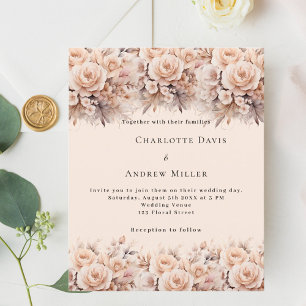 Cream peach roses florals boho wedding invitation