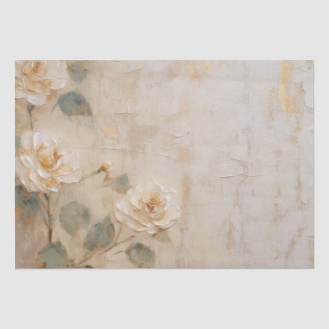 Cream Peach Roses Wedding Tissue Paper (Front)