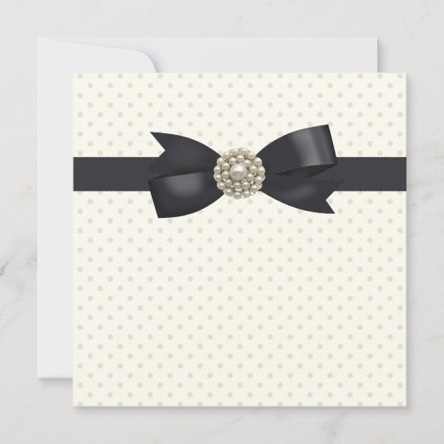 Cream Pearl Bow Black Tie Party and Event Invitation (Front)