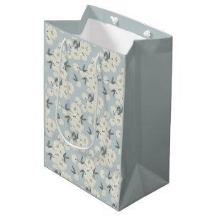 Cream Peonies on Light Blue Medium Gift Bag