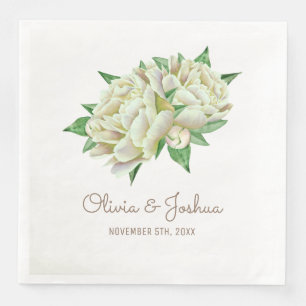 Cream Peony Watercolor Flower Wedding Napkin