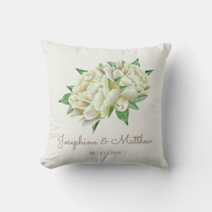Cream Peony Wedding Throw Pillow