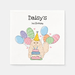 Cream Persian Cat Longhair Birthday Paper Napkins