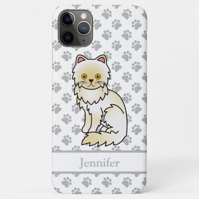 Cream Persian Cute Cartoon Cat & Name Case-Mate iPhone Case (Back)