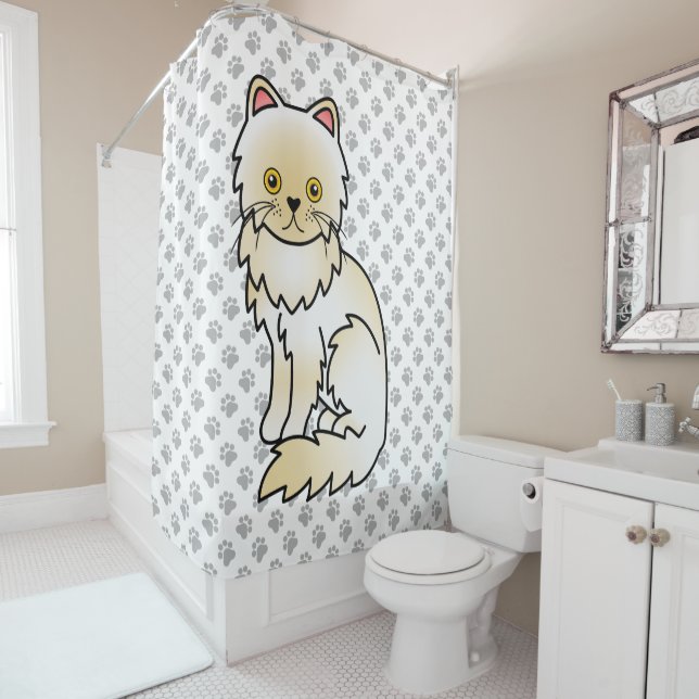 Cream Persian Cute Cartoon Cat & Paws (In Situ)