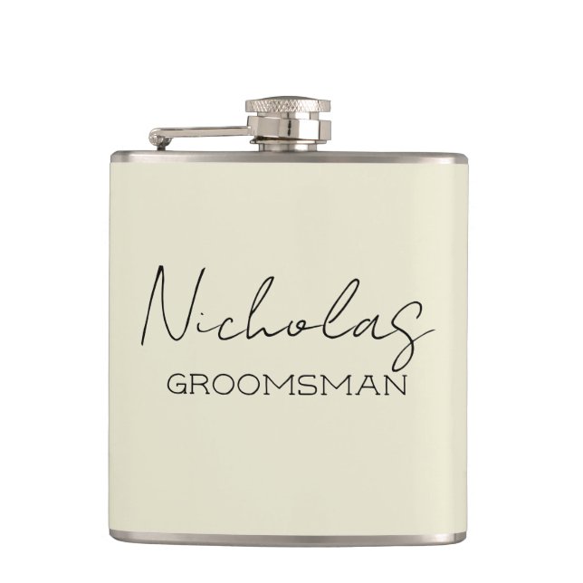 Cream Personalized Groomsman Hip Flask (Front)