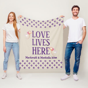 CREAM   Personalized   LOVE LIVES HERE Keepsake Fleece Blanket