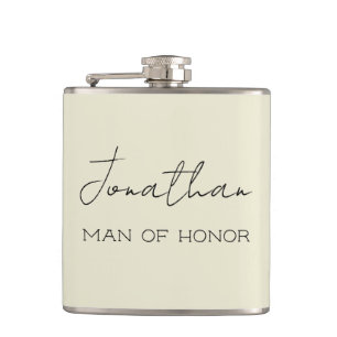 Cream Personalized Man of Honour  Hip Flask