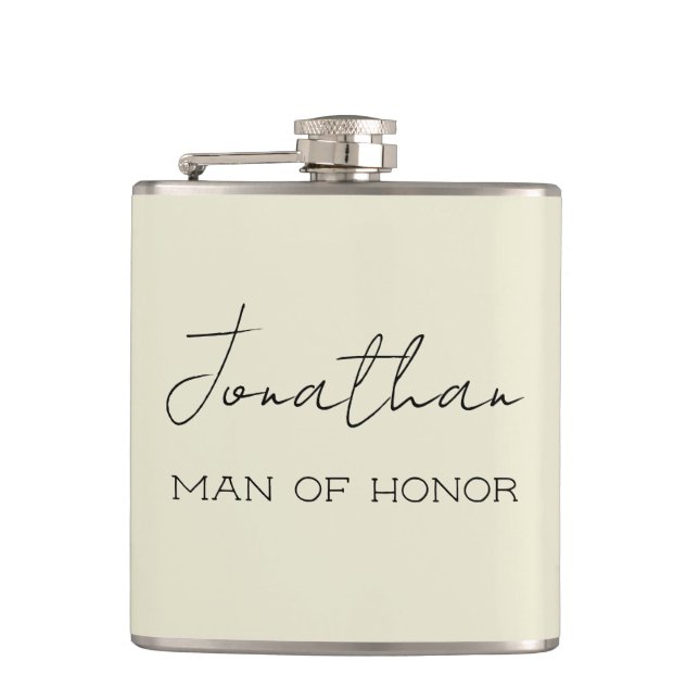 Cream Personalized Man of Honour  Hip Flask (Front)