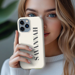 Cream personalized name simple iPhone 13 pro max case