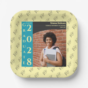 Cream Photo Modern Graduation Cap Party Paper Plate