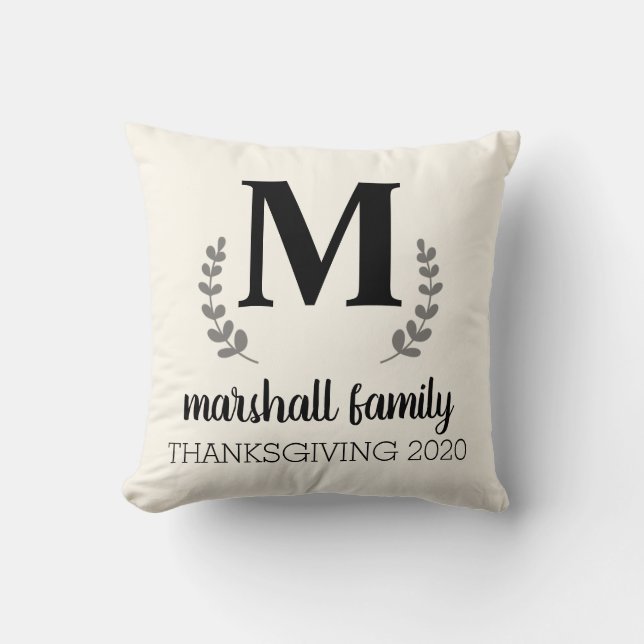Cream Pillow with Personalize Family Initial (Front)