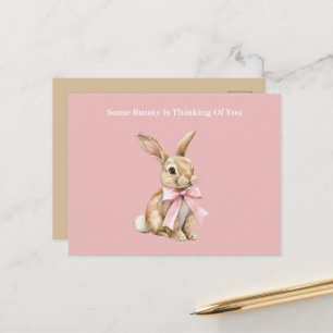 Cream Pink Bow Some Bunny Thinking of You Postcard