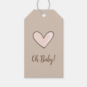 Cream Pink Heart Baby Shower Gift Tags