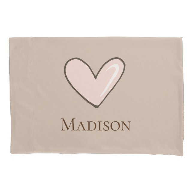 Cream Pink Heart Name Pillowcase (Front)