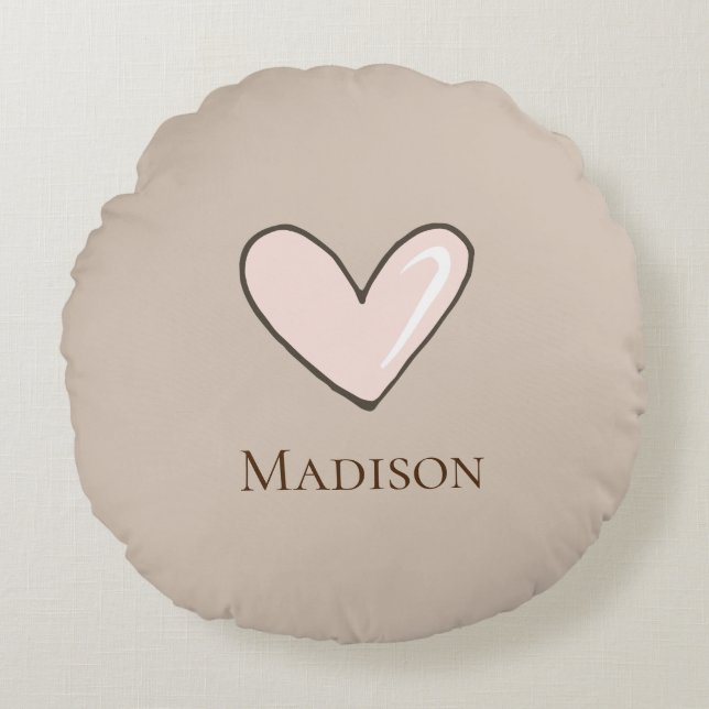Cream Pink Heart Name Round Pillow (Front)