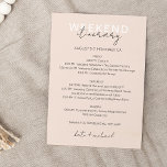 Cream Pink Wedding Weekend Itinerary Card<br><div class="desc">Delicate Modern Calligraphic Wedding Weekend schedule timeline.
Design features an elegant modern style text layout. To make advanced changes,  please select "Click to customize further" option under Personalize this template.</div>