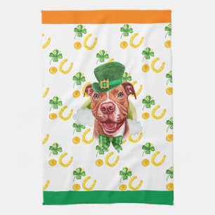 Cream Pitbull Holiday Home Decor St Patricks Day Kitchen Towel