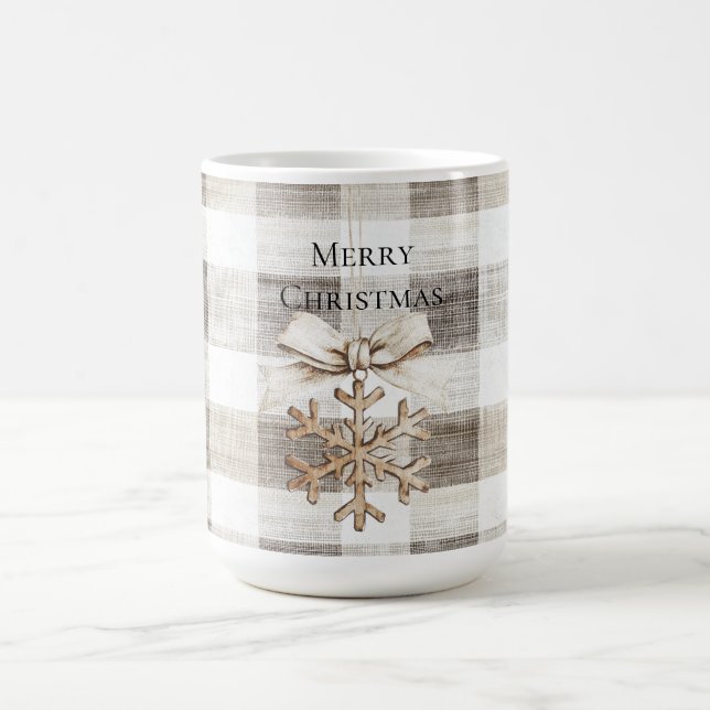 Cream Plaid Stripes Christmas Snowflake Coffee Mug (Center)