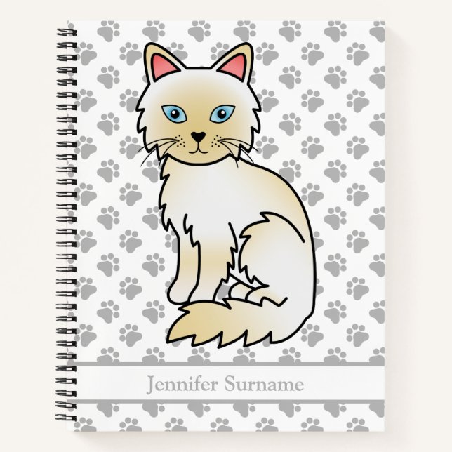Cream Point Birman / Ragdoll Cat & Custom Text Notebook (Front)