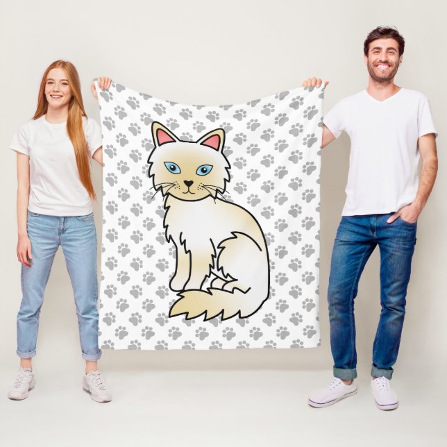 Cream Point Birman / Ragdoll Cute Cat & Paws Fleece Blanket (In Situ)