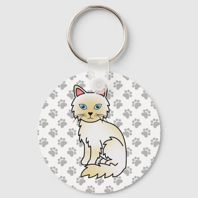 Cream Point Birman / Ragdoll Cute Cat & Paws Keychain (Front)