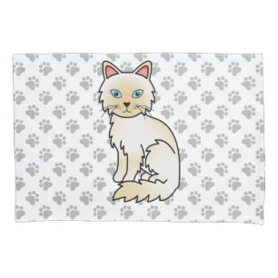 Cream Point Birman / Ragdoll Cute Cat & Paws Pillowcase