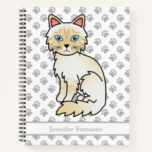 Cream Point Tabby Birman/Ragdoll Cat & Custom Text Notebook