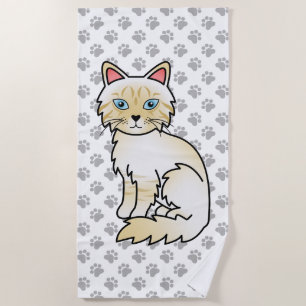 Cream Point Tabby Birman / Ragdoll Cute Cat & Paws Beach Towel