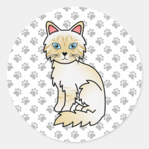 Cream Point Tabby Birman / Ragdoll Cute Cat & Paws Classic Round Sticker