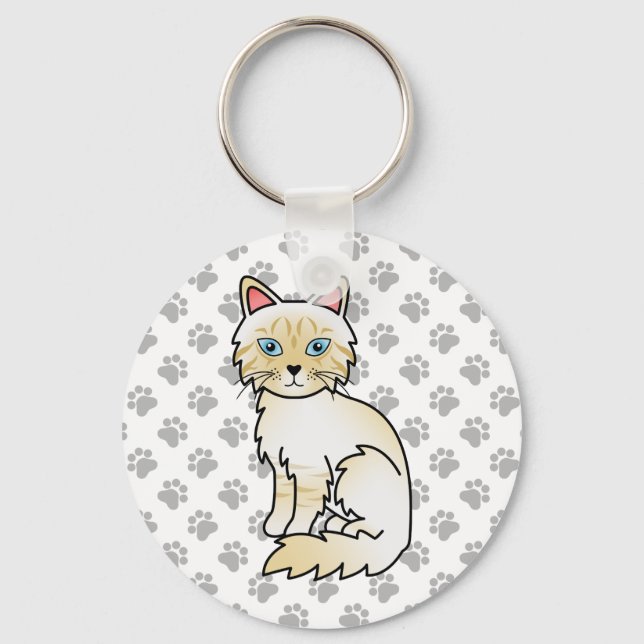 Cream Point Tabby Birman/Ragdoll Cute Cat & Paws Keychain (Front)