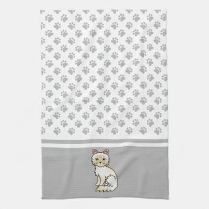 Cream Point Tabby Birman / Ragdoll Cute Cat & Paws Kitchen Towel