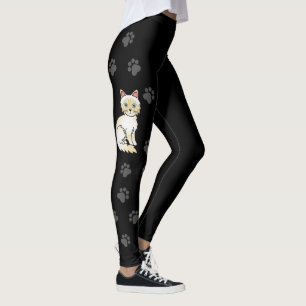 Cream Point Tabby Birman / Ragdoll Cute Cat & Paws Leggings