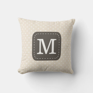 Cream Polka Dot Pattern with Custom Monogram Throw Pillow