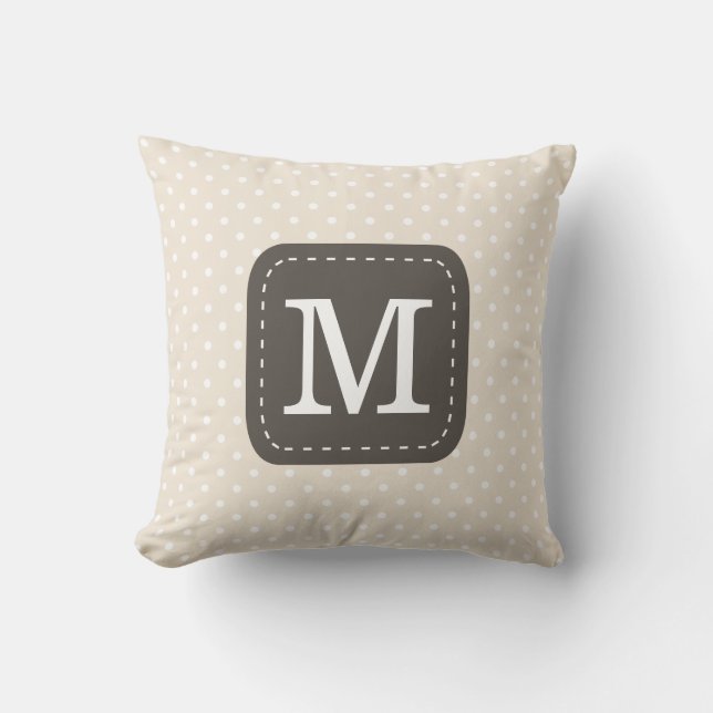 Cream Polka Dot Pattern with Custom Monogram Throw Pillow (Front)