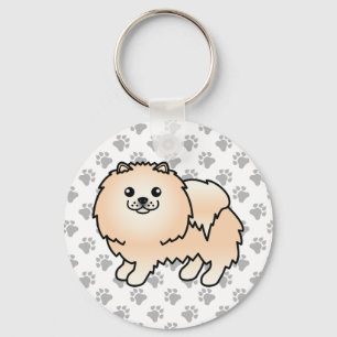 Cream Pomeranian Cute Cartoon Dog & Paws Keychain