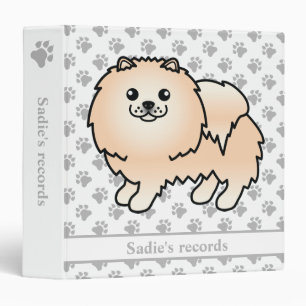 Cream Pomeranian Cute Cartoon Dog & Text Binder