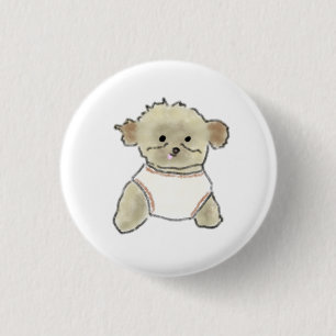 Cream Poodle Puppy Wearing White Vest 1 Inch Round Button
